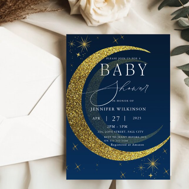 Invitación Celestial Moon Stars Starry Night Baby Shower (Celestial Moon Stars Starry Night Baby Shower Invitation)