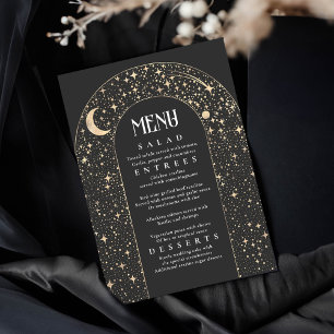 Invitación Celestial Night Sky Stars Arch Black Boda Menu