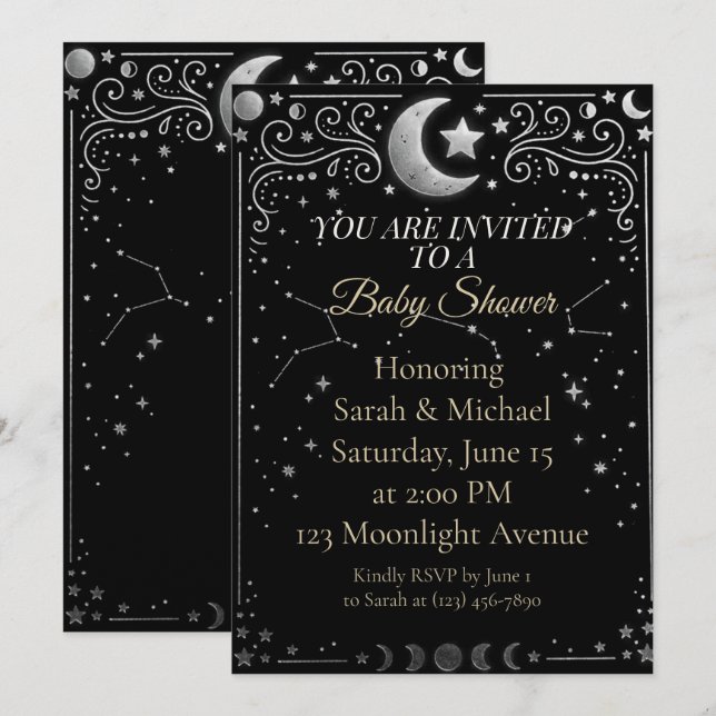 Invitación Celestial Over the Moon Baby Shower Invitation  (Anverso / Reverso)