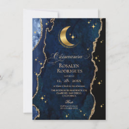 Invitación Celestial Quinceanera Midnight Stars Moon