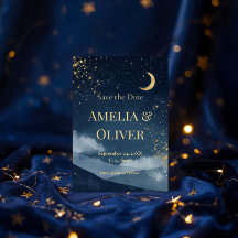 Celestial Save the Date | Navy & Gold Starry Night