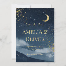 Celestial Save the Date | Navy & Gold Starry Night