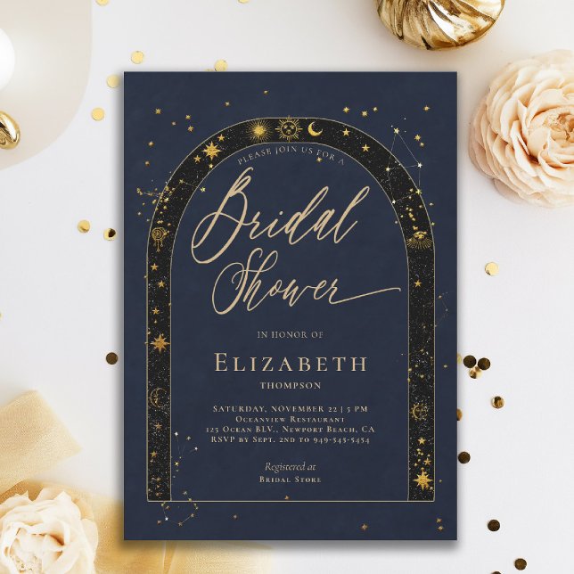 Invitación Celestial Starry Zodiac Stars Moon Bridal Shower (celestial bridal shower invitation zodiac signs astrology oracle universe mystical navy blue)