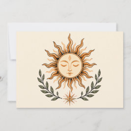 Invitación Celestial Sun Face Botanical Mystical Art