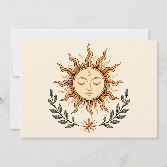 Invitación Celestial Sun Face Botanical Mystical Art (Anverso)