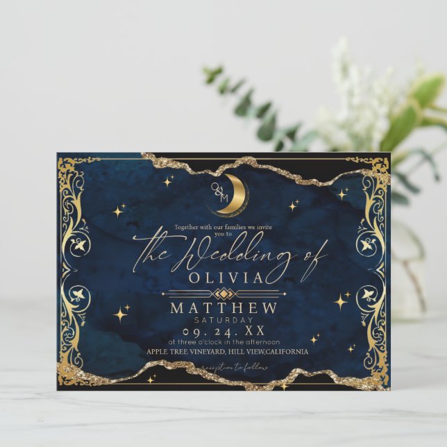 Invitación Celestial Wedding Moon and stars Wedding (Anverso de pie)