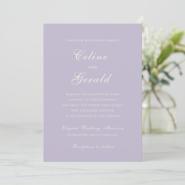 Invitación Celine Lilac Elegant Wedding (Anverso de pie)