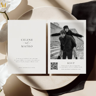 Invitación CELINE Minimalist Wedding Invite w/ RSVP QR Code