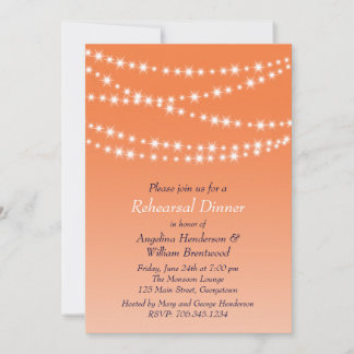 Invitación Celosia Naranja Twinkle Luces Ensayo Cena