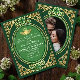 Invitación Celta Nudo Claddagh Trébol Boda Verde Foto