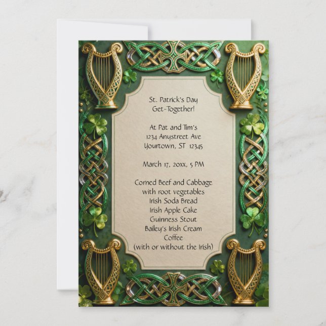 Invitación Celtic Knots and Harps St. Patrick's Day (Anverso)