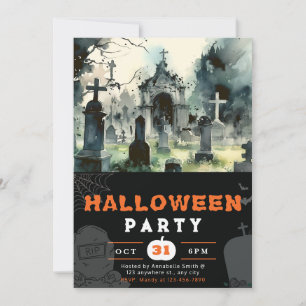 Invitación Cementerio asustado y asustado Halloween negro