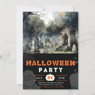 Invitación Cementerio asustado y asustado Halloween negro