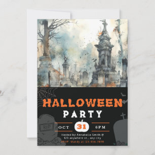 Invitación Cementerio asustado y asustado Halloween negro