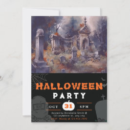 Invitación Cementerio asustado y asustado Halloween negro