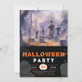 Invitación Cementerio asustado y asustado Halloween negro