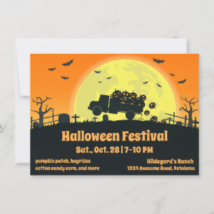 Invitación Cementerio de camiones de calabaza Halloween