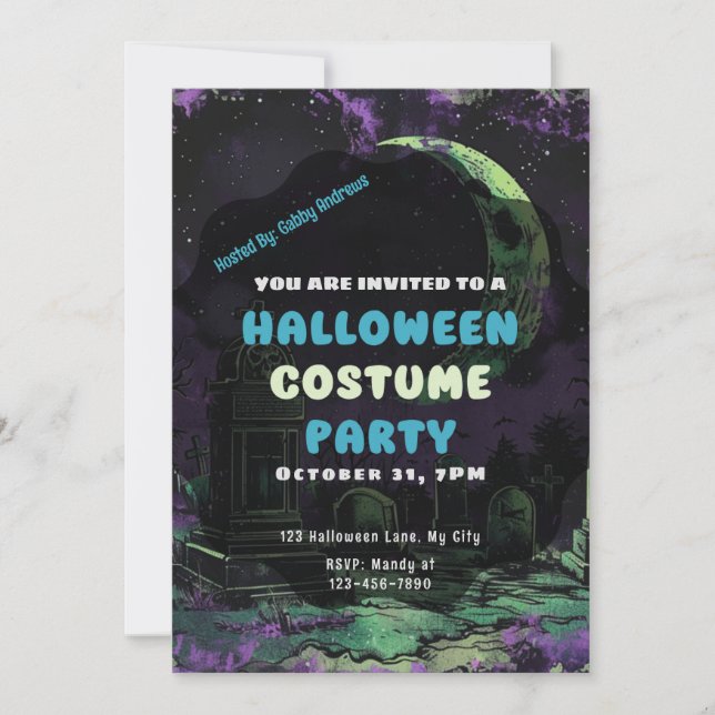 Invitación Cementerio de cementerio Crescent Moon Halloween (Anverso)