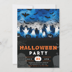 Invitación Cementerio de Fantasmas Blancos y Negros Creepe Sk