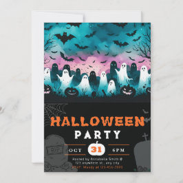 Invitación Cementerio de fantasmas en blanco y negro Cielo es