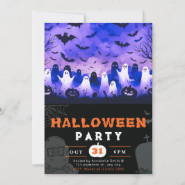 Invitación Cementerio de fantasmas en blanco y negro Cielo es