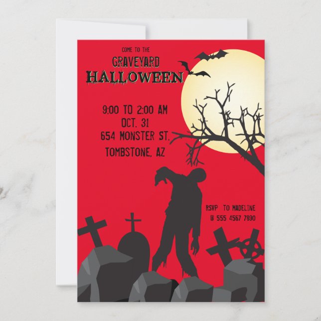 Invitación Cementerio de la fiesta de Halloween en el cemente (Anverso)