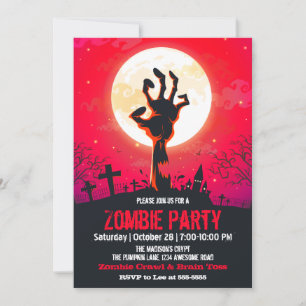 Invitación Cementerio de Zombies Rojo Halloween