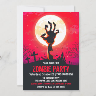 Invitación Cementerio de Zombies Rojo Halloween