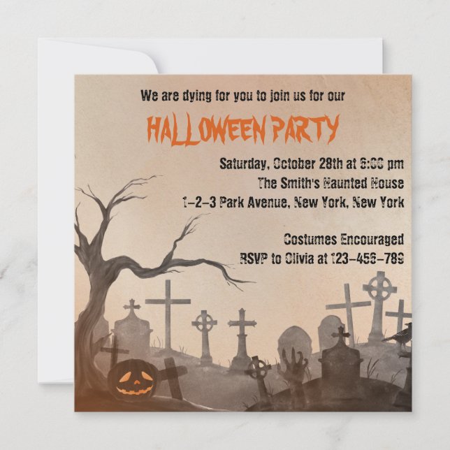 Invitación Cementerio espeluznante de la fiesta de Halloween  (Anverso)