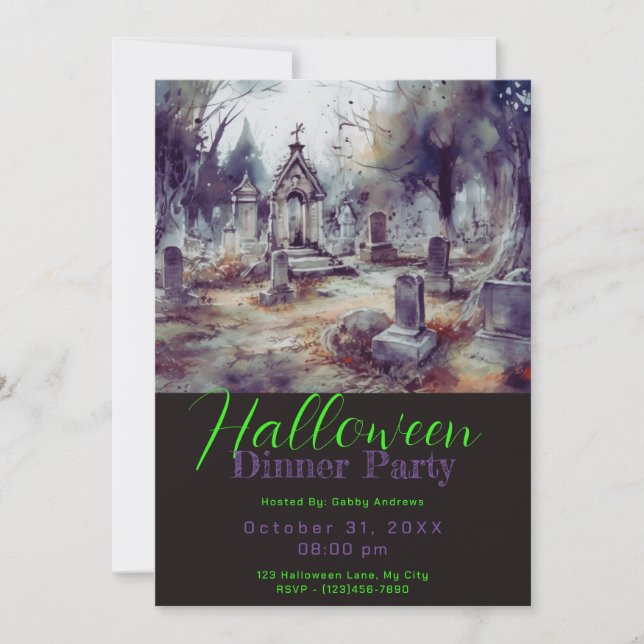 Invitación Cementerio espeluznante Graves Fiesta de la cena d (Anverso)
