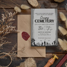Invitación Cementerio espeluznante gris con espeluznante acen