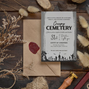 Invitación Cementerio espeluznante gris con espeluznante acen