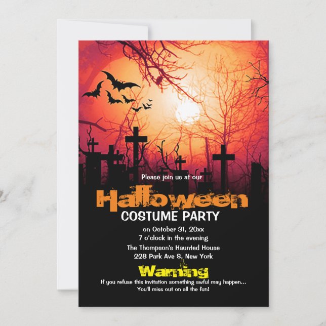 Invitación Cementerio espeluznante Moon Bats Fiesta de disfra (Anverso)