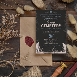 Invitación Cementerio espeluznante rojo denso con acento azul
