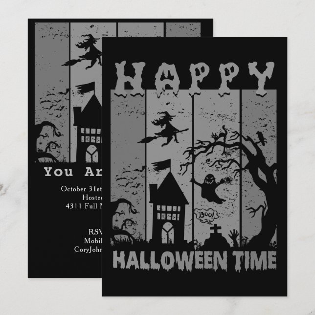 Invitación Cementerio fantasma de Halloween (Anverso / Reverso)