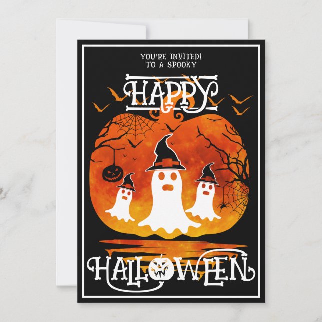 Invitación Cementerio fantasma Felices Halloween (Anverso)