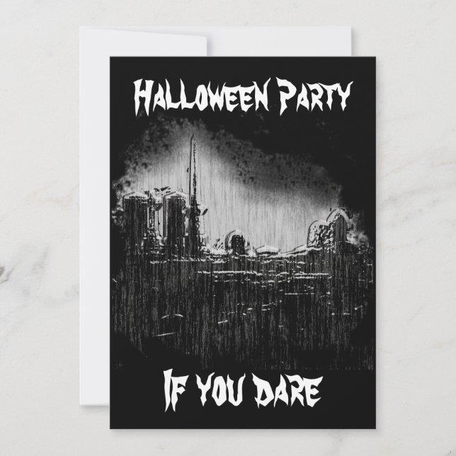 Invitación cementerio, fiesta de Halloween, si te atreves (Anverso)