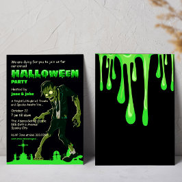 Invitación Cementerio Green Slime Zombie Halloween Fiesta adu