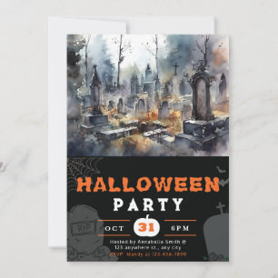 Invitación Cementerio negro espeluznante y aterrador de Hallo