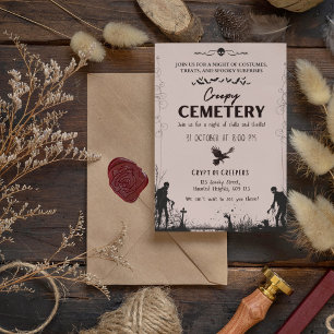 Invitación Cementerio tremendo rojo y negro