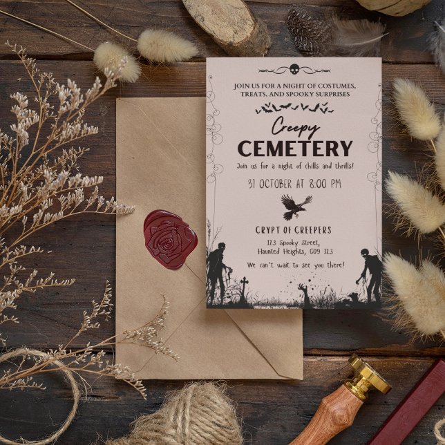 Invitación Cementerio tremendo rojo y negro (Creepy Cemetery Dusty Red and Black Cover from The Beekeeper Store)