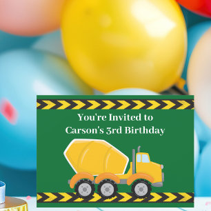 Invitación Cemento Verde Mezclador Camión Camión Boys Fiesta
