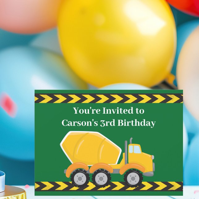 Invitación Cemento Verde Mezclador Camión Camión Boys Fiesta  (Subido por el creador)