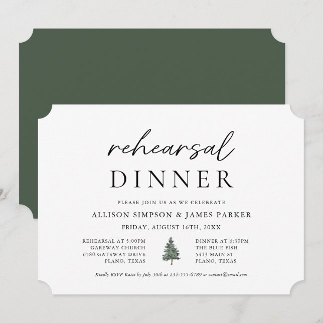 Invitación Cena al aire libre de montaña de pino (Anverso / Reverso)
