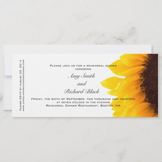 Invitación Cena amarilla moderna del ensayo del girasol (Anverso)