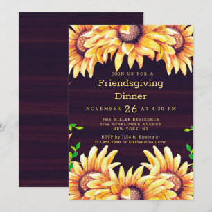 Invitación Cena amistosa Caída Rústica Otoño Girasoles