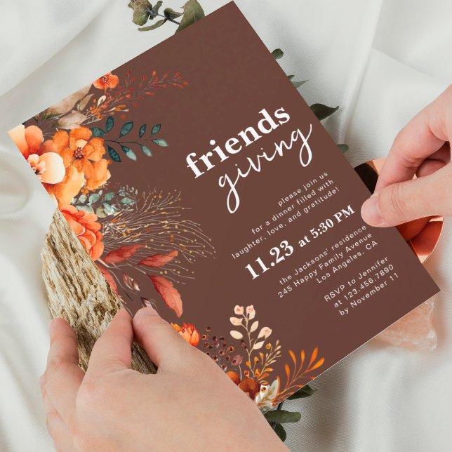 Invitación Cena amistosa de color marrón floral (Subido por el creador)