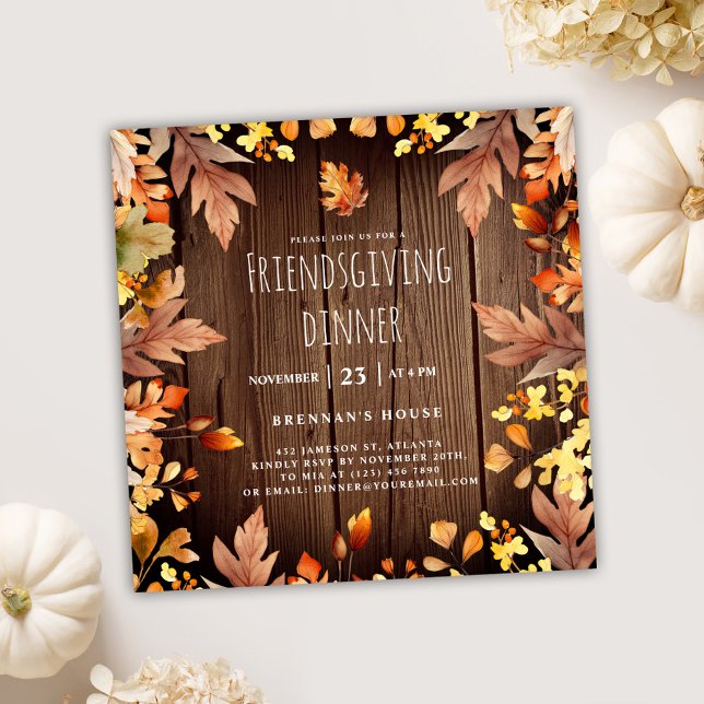 Invitación Cena amistosa Fiesta Rústico de Acción de Gracias (Fall Rustic Friendsgiving Dinner Invitation)