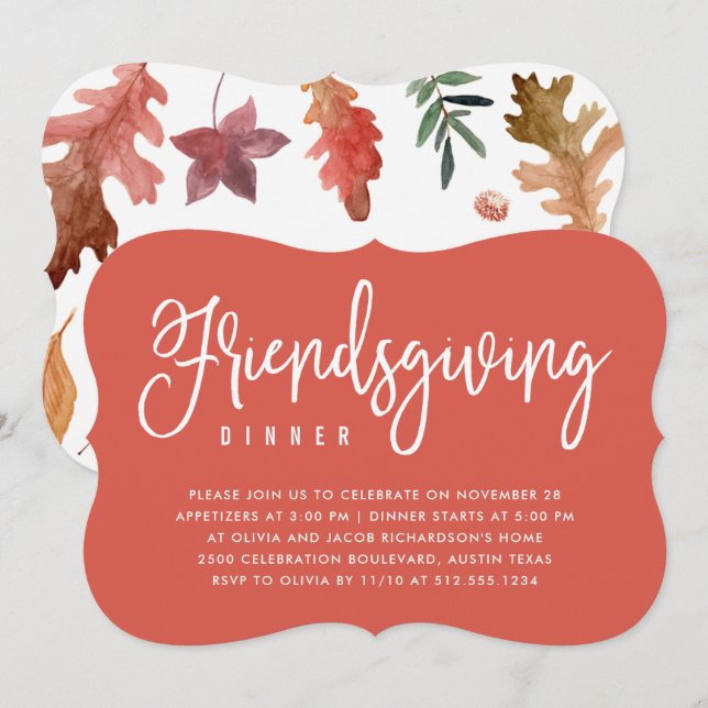 Invitación Cena amistosa| Hojas de otoño de Terra Cotta (Anverso / Reverso)