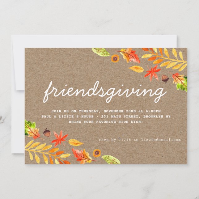 Invitación Cena amistosa otoño deja día de acción de gracias (Anverso)